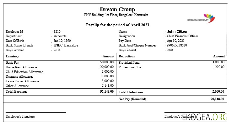 Fiche de paie groupe INDIA DREAM aux formats Word et PDF